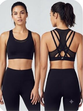 Fabletics Black Strappy Mesh-Back Sports Bra